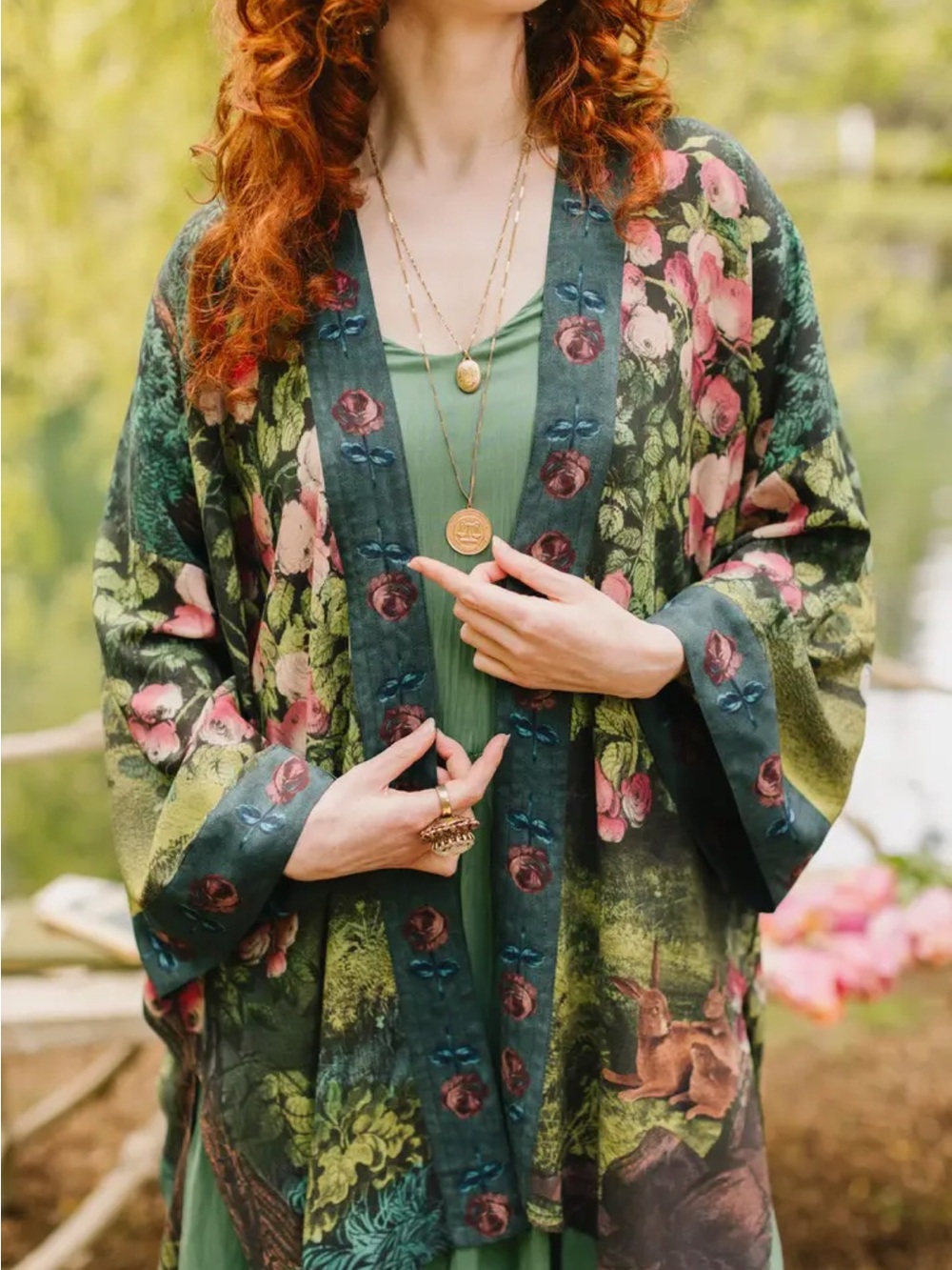 Market of Stars ✨ The Dreamer Matinée Duster with Roses & Rabbits - Picture 5 of 16